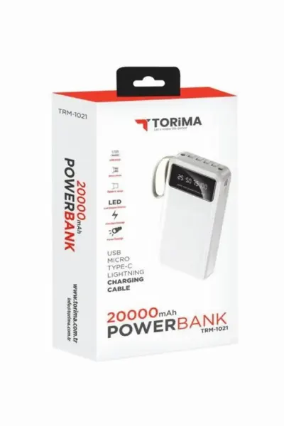 Taşınabilir Batarya 20000 Mah Ledli 4 Çıkışlı Powerbank TRM-1021 Beyaz