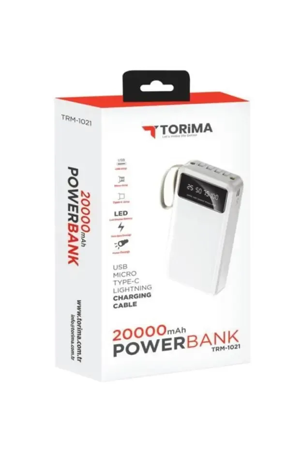 Taşınabilir Batarya 20000 Mah Ledli 4 Çıkışlı Powerbank TRM-1021 Beyaz