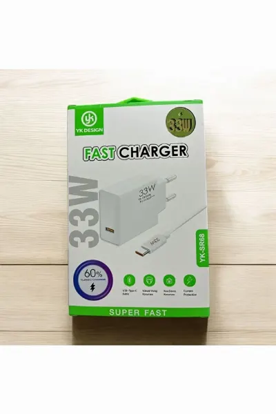 YK Design Type-c 33w (WATT) Turbo Hızlı Şarj Cihazı Adaptörü Ve Kablosu (KUTULU SET)  YK-SR68