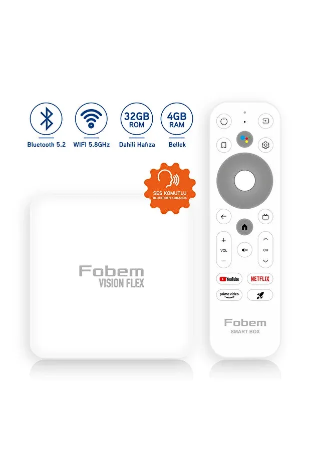 FOBEM Vision Flex 6K Android TV Box Medya Oynatıcı - Ses Komutlu Wi-Fi 4 Gb Ram 32 GB Hafıza