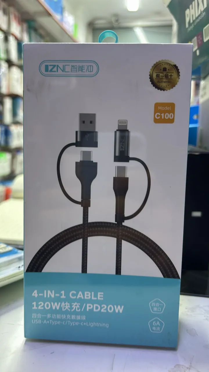 Iznc C100 Çoklu Hızlı Şarj Kablosu 3'ü 1 Arada Naylon Örgülü, Lightning/USB C/Mikro USB Şarjlı