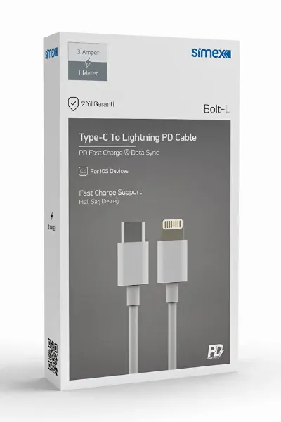 Simex İphone Uyumlu Lightning Hızlı Şarj - Type-C to Lightning Şarj Kablosu 1 Metre Beyaz