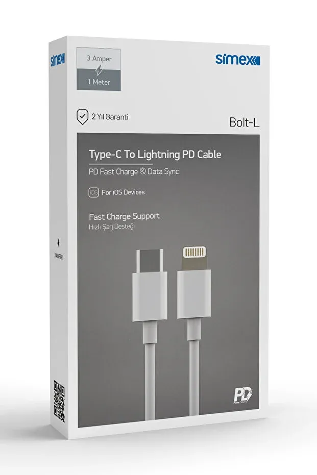 Simex İphone Uyumlu Lightning Hızlı Şarj - Type-C to Lightning Şarj Kablosu 1 Metre Beyaz