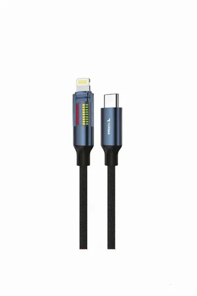 Torima Şarj Kablosu Type-C to Lightning Led Ekranlı Hızlı 27W Örgü Data Kablo