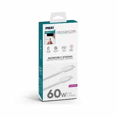 Phixi CB460 Type-C to Type-C 60W Şarj ve Data Kablosu – Hızlı Şarj
