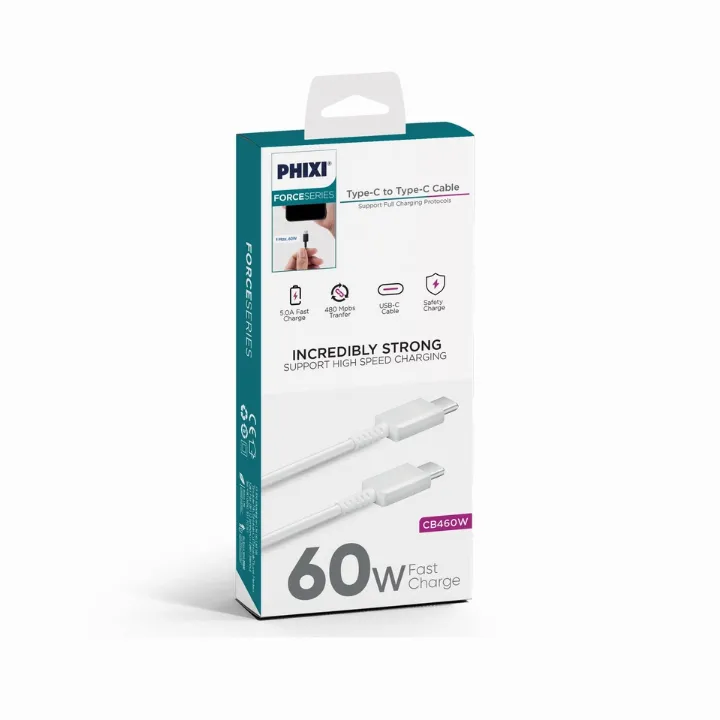 Phixi CB460 Type-C to Type-C 60W Şarj ve Data Kablosu – Hızlı Şarj